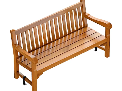 Wooden Outdoor Bench With Slatted Design And Armrests For Garden Patio Seating 3d model