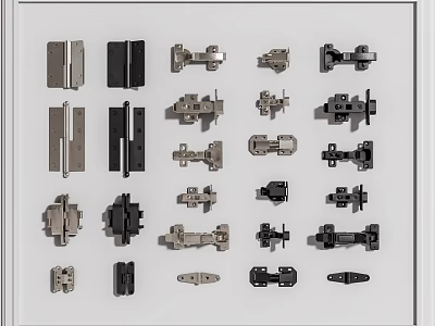 Various Metal Hinges And Furniture Hardware Components For Doors And Cabinets 3d model