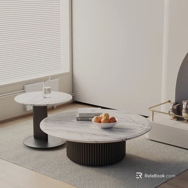 Modern Sofa And Coffee Table Set With Marble Tops And Fruit Bowl 3d model