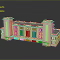 Classical Architectural Building Model with Symmetrical Towers Clock And Decorative Facade