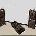 Ancient European Style Wooden Bookcases With Books And Tilted Design