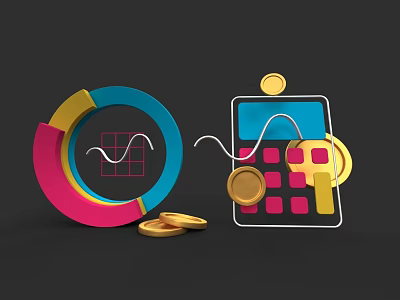 Data Visualization Tools With Pie Chart Line Graph Calculator And Coins 3d model