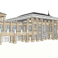 Classical Multi Story Building with Columns Arched Doorways and Symmetrical Design 3d model