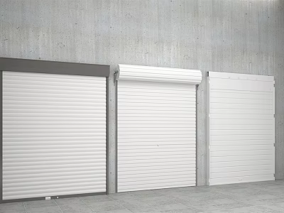 Different Colored Modern Roller Doors With Concrete Wall And Gray Floor 3d model
