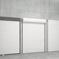 Different Colored Modern Roller Doors With Concrete Wall And Gray Floor