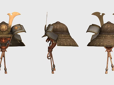 Traditional Samurai Helmets With Ornate Metal Details Rope Accents And Classic Design 3d model