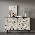 Modern Entryway Console Table With Artwork Vase And Decorative Panel Design 3d model