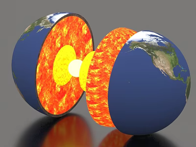 Earth interior geocentric crust core mantle 3d model
