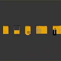 Multiple Yellow Computer Cases Arranged On Black Reflective Surface With Gray Background
