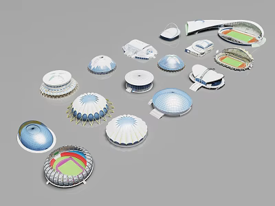 Various Architectural Stadium Models With Dome Structures And Different Shapes 3d model