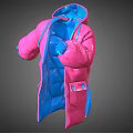 Shiny Pink And Blue Puffer Jacket 3D Model With Blue Cuffs And Pockets