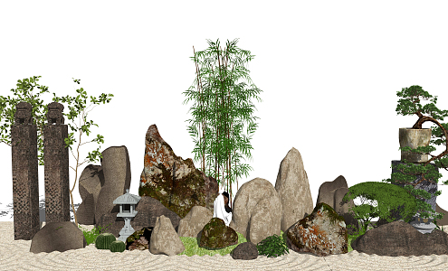 New Chinese style landscape sketch landscape sketch stone 3d model