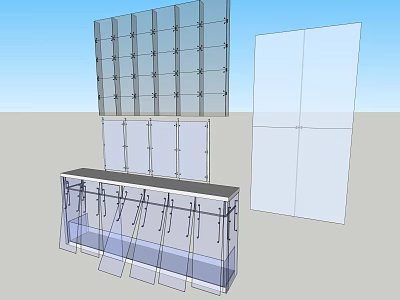 Modern Sideboard With Transparent Glass Doors And Multiple Storage Shelves 3d model