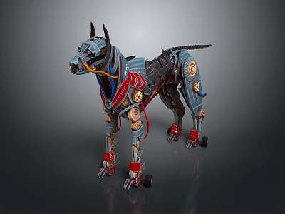 Detailed Cybernetic Robotic Dog with Mechanical Gears and Metallic Body 3d model