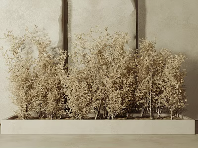 Light Colored Flowers In Rectangular Planter Against Light Wall With Vertical Dark Lines 3d model
