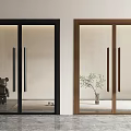 Modern Glass Double Doors with Black and Brown Frames and Decorative Elements 3d model