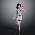 Game Movie Character Wearing White Nurse Outfit with Red Accents Black Hair Holding Red Heart