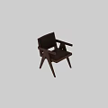 Elegant Wooden Single Chair With Leather Upholstered Seat Backrest And Armrest