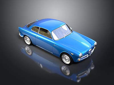 Shiny Blue Vintage Classic Car With Smooth Body And Reflection On Dark Surface 3d model