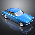 Shiny Blue Vintage Classic Car With Smooth Body And Reflection On Dark Surface