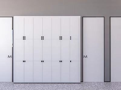 White Storage Cabinet Design With Multiple Doors In Indoor Setting Near Other Cabinets 3d model