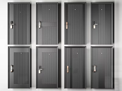 Various Modern Security Doors With Steel Panels And Secure Lock Systems 3d model