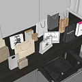 Assorted Stylish Shopping Bags in Various Colors with Logos and Patterns on Dark Desk
