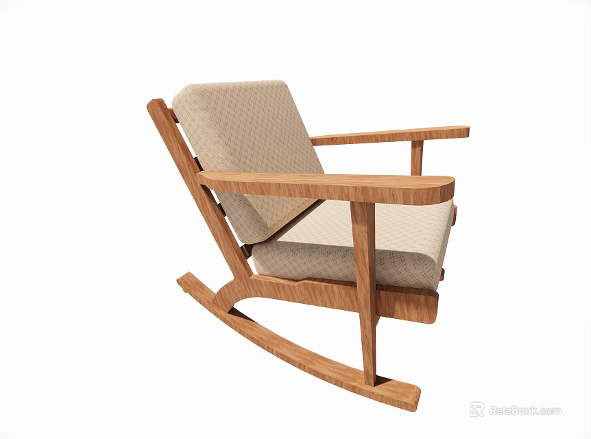 Leisure Rocking Chair with Wooden Frame and Light Colored Cushion for Comfortable Relaxation 3d model 