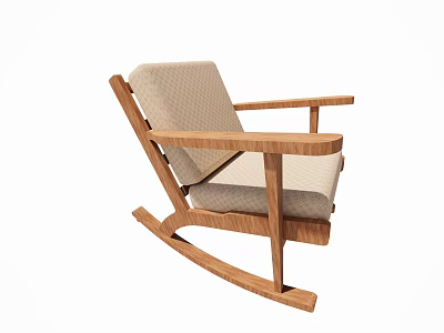 Leisure Rocking Chair with Wooden Frame and Light Colored Cushion for Comfortable Relaxation 3d model