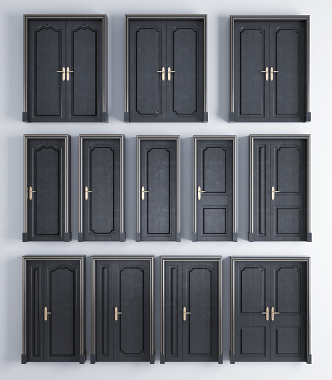 Jianou double door solid wood paint room door single door double door mother door 3d model