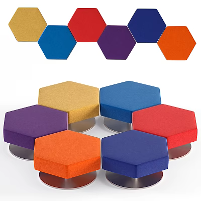 Colorful Hexagonal Ottoman Stools In Vibrant Yellow Blue Purple Red Orange Tones 3d model
