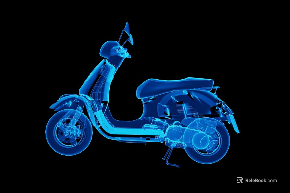 Blue X Ray Style Scooter Motorcycle on Black Background with Detailed View 3d model 