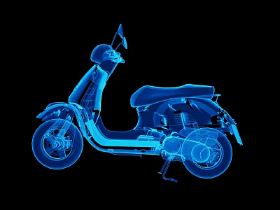 Blue X Ray Style Scooter Motorcycle on Black Background with Detailed View 3d model