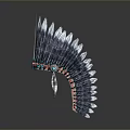 Ornate Traditional Blue And White Feather Headdress With Colorful Bead Accents