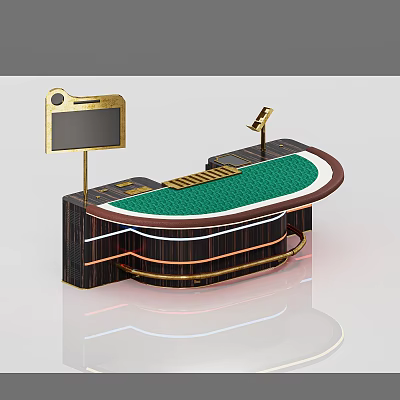 Luxury Entertainment Table With Green Felt Surface Wooden Frame Gold Accents And Side Monitor Stand 3d model