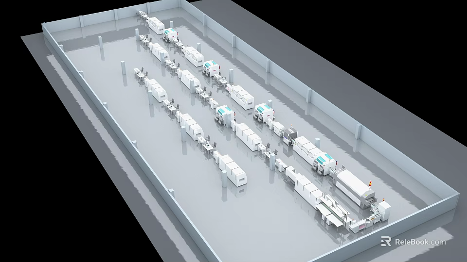 Industrial Automated Production Line Machinery Neatly Arranged In Factory Workshop 3d model 