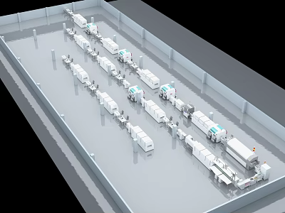 Industrial Automated Production Line Machinery Neatly Arranged In Factory Workshop 3d model