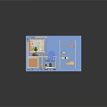 Indoor Workspace With Blue Walls Wooden Desk Green Lamp Blue Chair Shelves Books Clock And Map