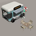 Modern Commercial Food Truck With Café Style Outdoor Tables Chairs And Balloons