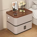 Modern Bedside Table with Brown Top Gray Cabinet Vase with Flowers and Bowl of Cherries