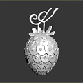 Elegant Silver Strawberry Shaped Sculpture with Spiral Patterns and Intricate Carvings