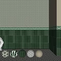 Green and White Floor Tiles With Geometric Pattern And Decorative Border Design