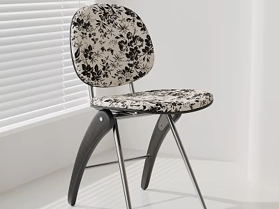 Elegant Leisure Chair With Floral Pattern Backrest Seat Dark Wooden Legs And Metal Frame 3d model