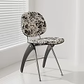 Elegant Leisure Chair With Floral Pattern Backrest Seat Dark Wooden Legs And Metal Frame