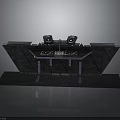 Industrial Style Console Table With Geometric Wooden Panels And Metal Support Legs