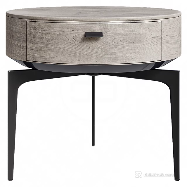 Modern Light Wood Bedside Table With Single Drawer And Black Metal Legs Design 3d model 