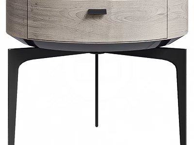 Modern Light Wood Bedside Table With Single Drawer And Black Metal Legs Design 3d model