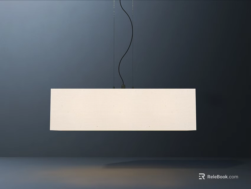 Modern Rectangular White Fabric Pendant Light Hanging With Black Cords On Dark Background 3d model