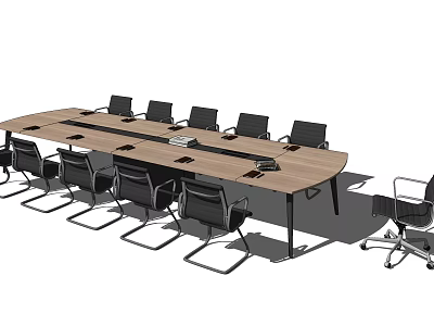 Modern Wooden Conference Table With Black Chairs In Office Meeting Space 3d model