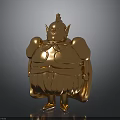 Golden Mythical Character Statue With Muscular Build Headpiece Skirt And Cape